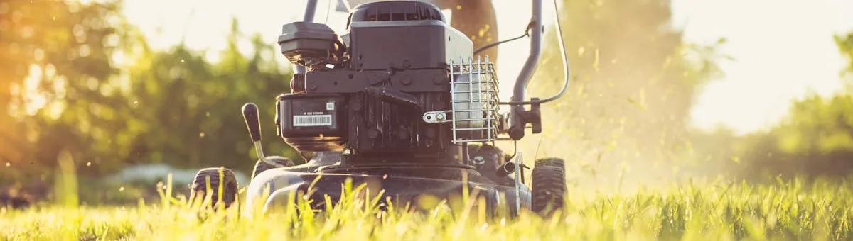 Battery-powered string trimmer trimming garden edges