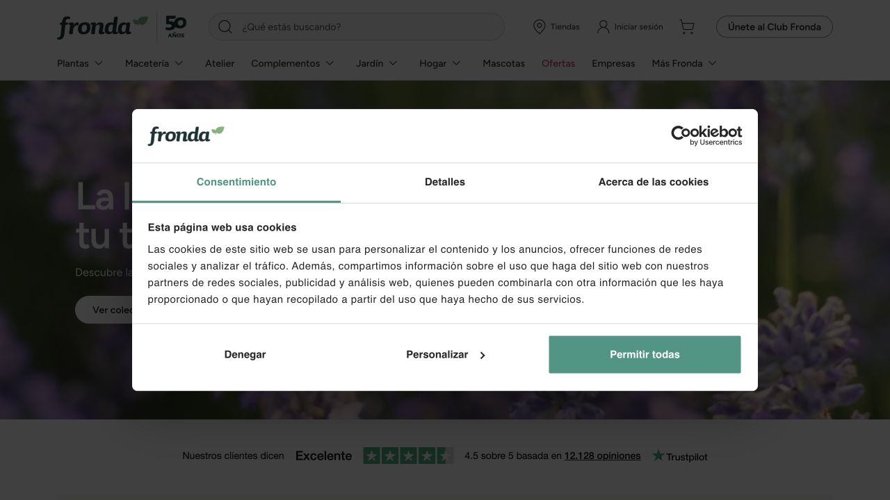 Captura de la página de inicio de Fronda
