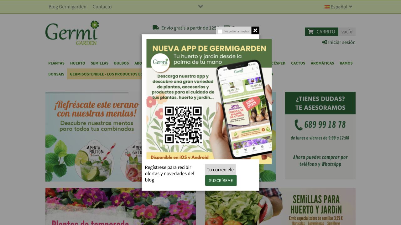 Captura de la página de inicio de Germigarden