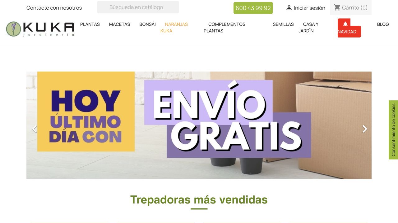 Captura de la página de inicio de Jardinería Kuka