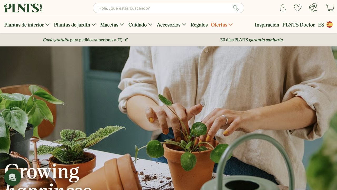 Captura de la página de inicio de PLNTS