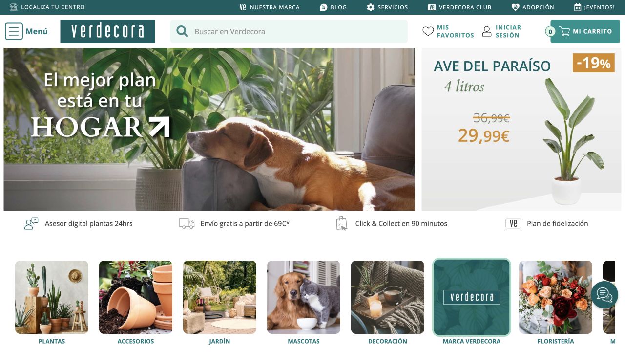 Captura de la página de inicio de Verdecora