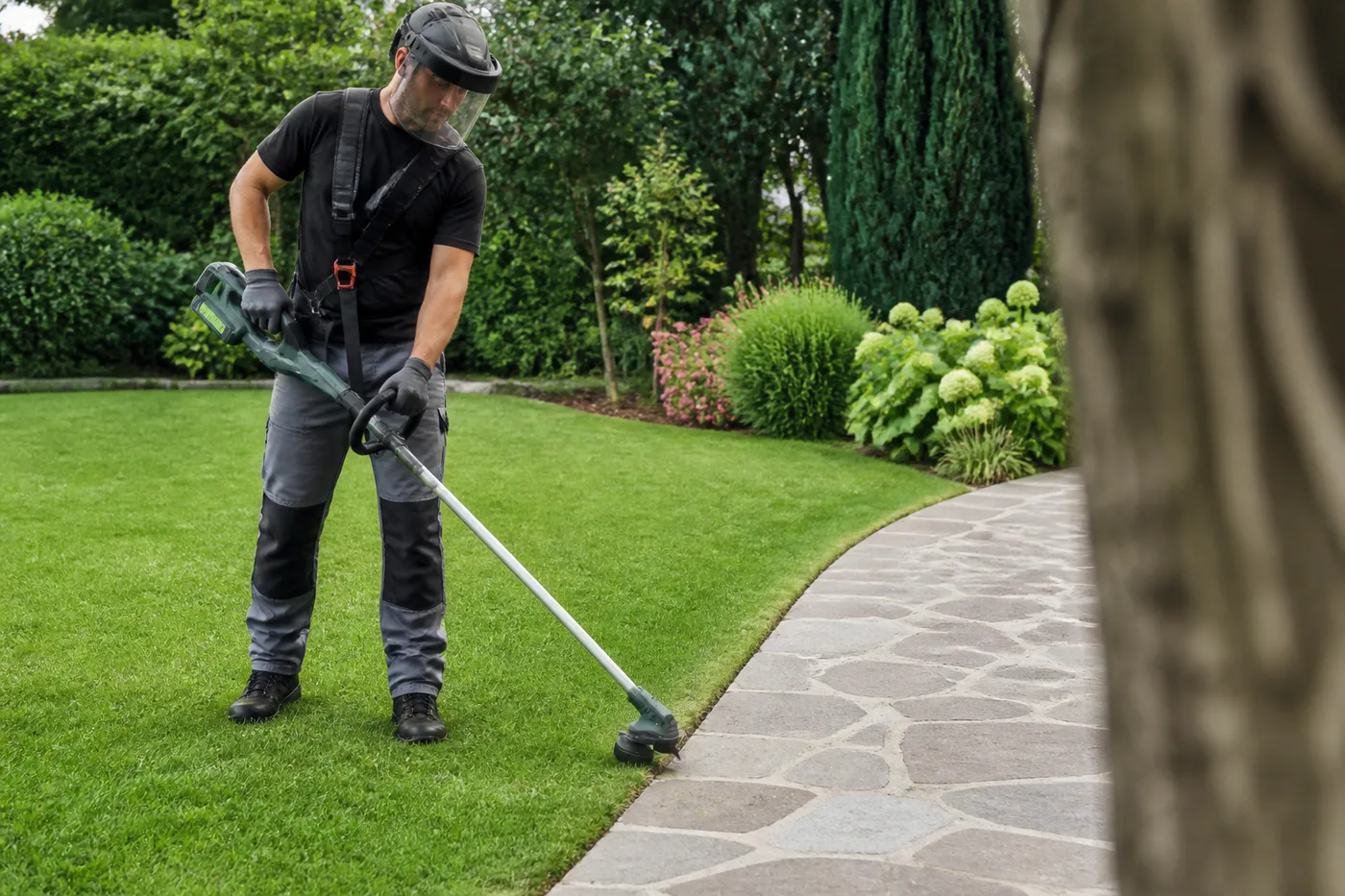 Bordes de césped perfectamente cuidados en un jardín residencial